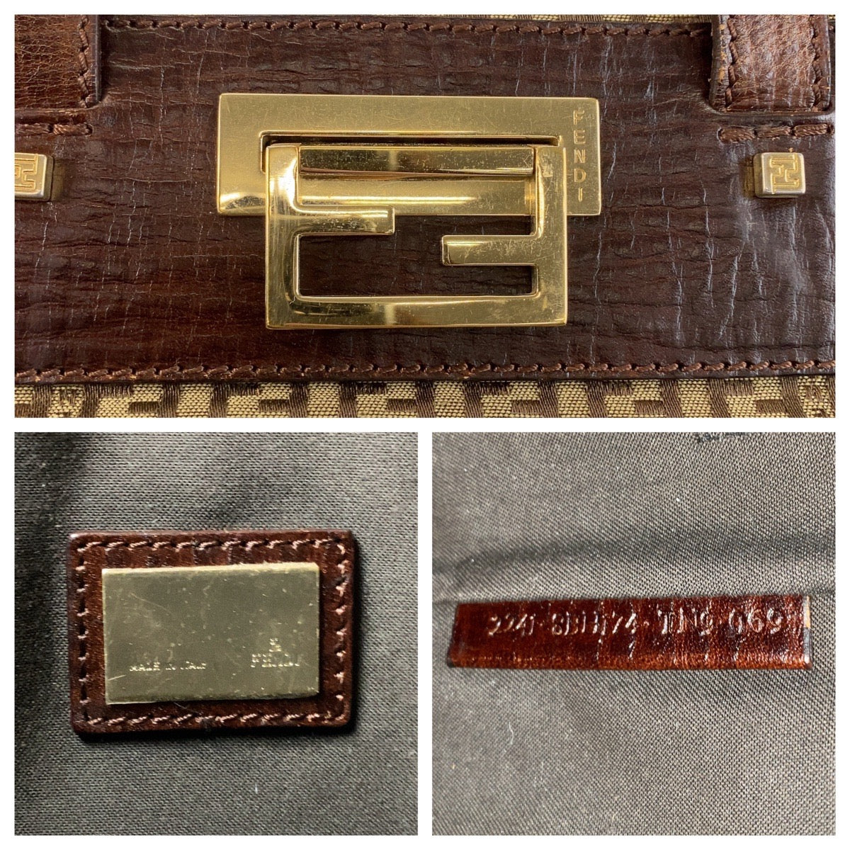 15354
FENDI フェンディ ズッカ ブラウン ベージュ ゴールド金具 キャンバス / レザー トートバッグ ショルダーバッグ  レディース