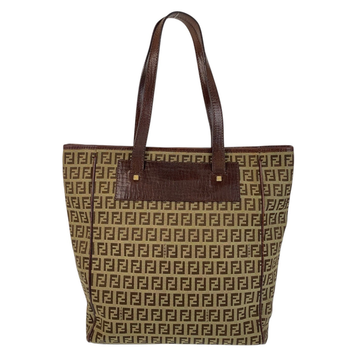 15354
FENDI フェンディ ズッカ ブラウン ベージュ ゴールド金具 キャンバス / レザー トートバッグ ショルダーバッグ  レディース