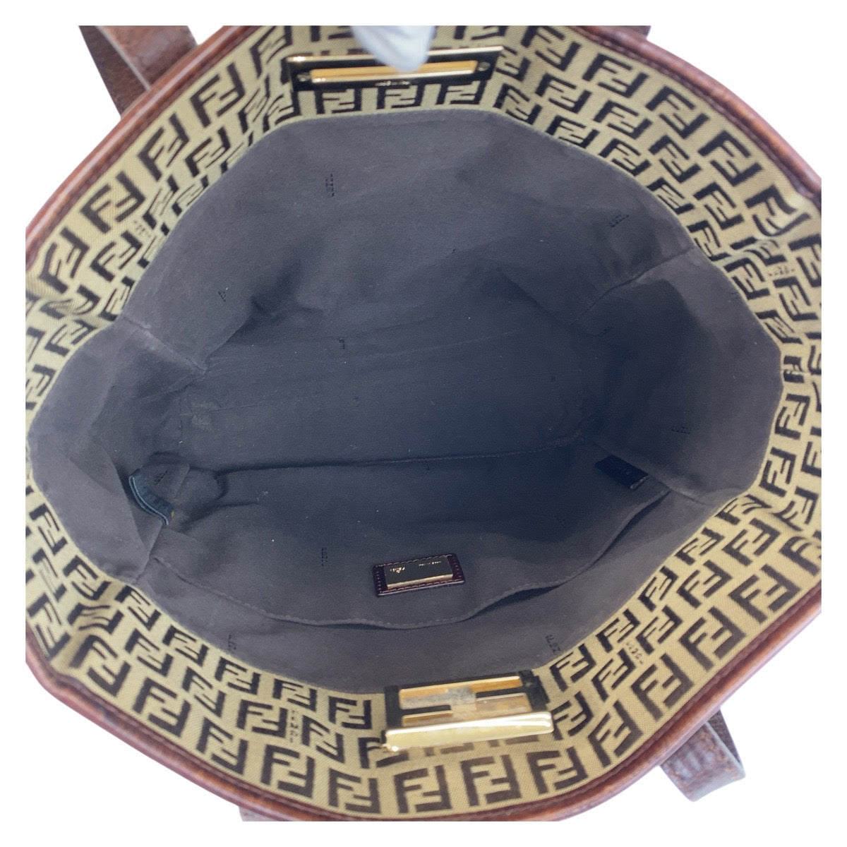 15354
FENDI フェンディ ズッカ ブラウン ベージュ ゴールド金具 キャンバス / レザー トートバッグ ショルダーバッグ  レディース