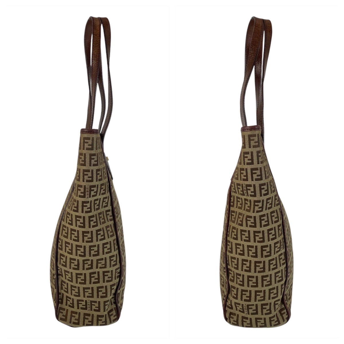 15354
FENDI フェンディ ズッカ ブラウン ベージュ ゴールド金具 キャンバス / レザー トートバッグ ショルダーバッグ  レディース