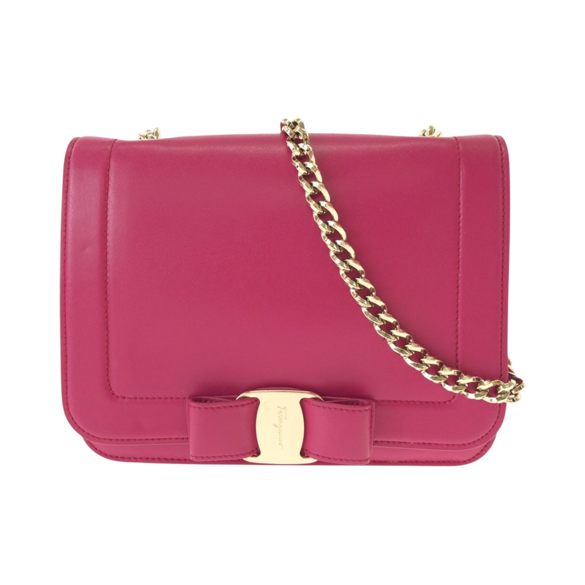15356
Salvatore Ferragamo サルヴァトーレフェラガモ ヴァラ ピンク ゴールド金具 レザー チェーンショルダーバッグ ポシェット  レディース