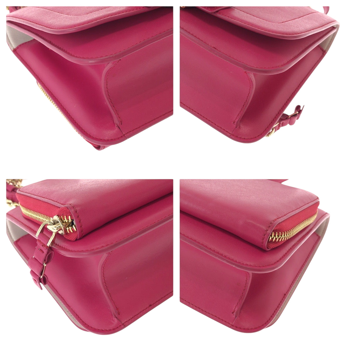 15356
Salvatore Ferragamo サルヴァトーレフェラガモ ヴァラ ピンク ゴールド金具 レザー チェーンショルダーバッグ ポシェット  レディース