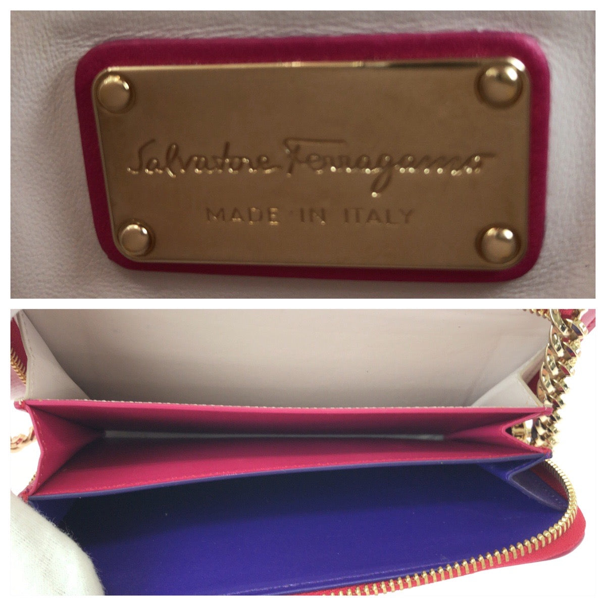 15356
Salvatore Ferragamo サルヴァトーレフェラガモ ヴァラ ピンク ゴールド金具 レザー チェーンショルダーバッグ ポシェット  レディース