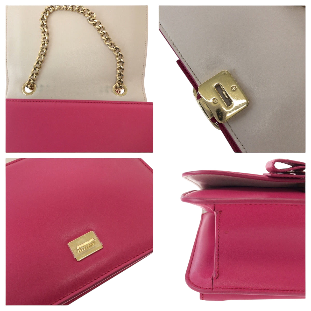 15356
Salvatore Ferragamo サルヴァトーレフェラガモ ヴァラ ピンク ゴールド金具 レザー チェーンショルダーバッグ ポシェット  レディース