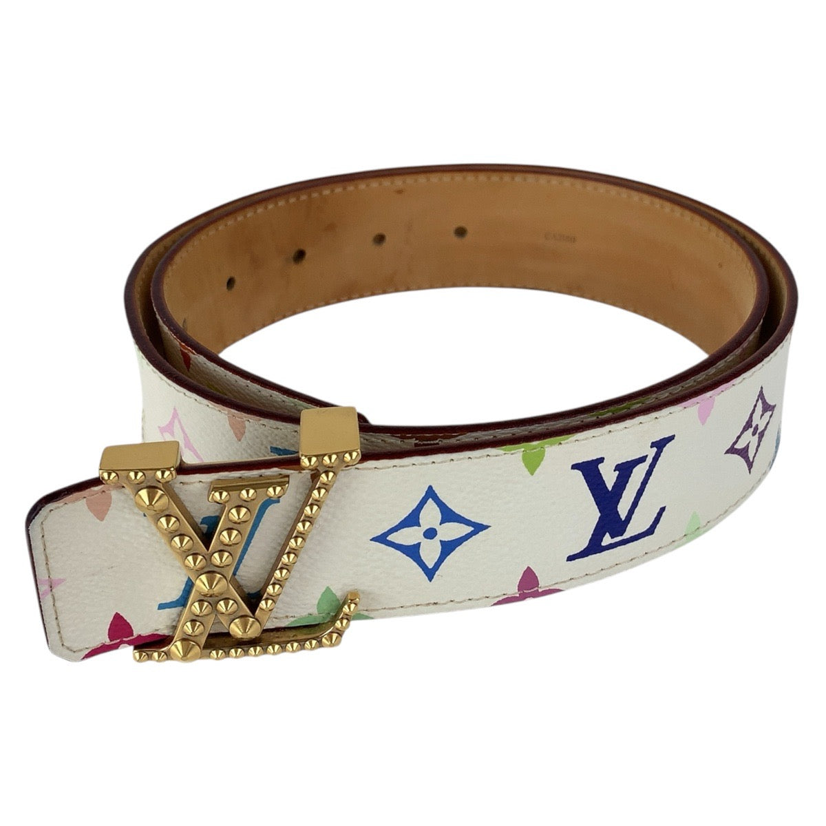 15358
LOUIS VUITTON ルイヴィトン モノグラム マルチカラー サンチュール LVロゴ スタッズ 80cm/32インチ ホワイト マルチカラー PVC / レザー M6909 ベルト 男女兼用  メンズ