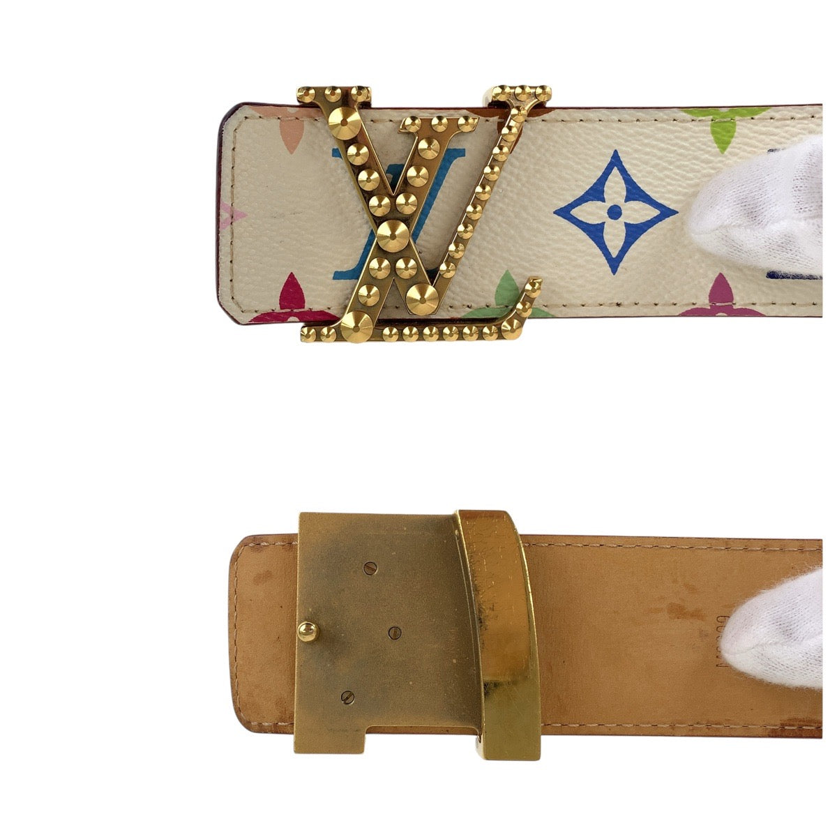 15358
LOUIS VUITTON ルイヴィトン モノグラム マルチカラー サンチュール LVロゴ スタッズ 80cm/32インチ ホワイト マルチカラー PVC / レザー M6909 ベルト 男女兼用  メンズ