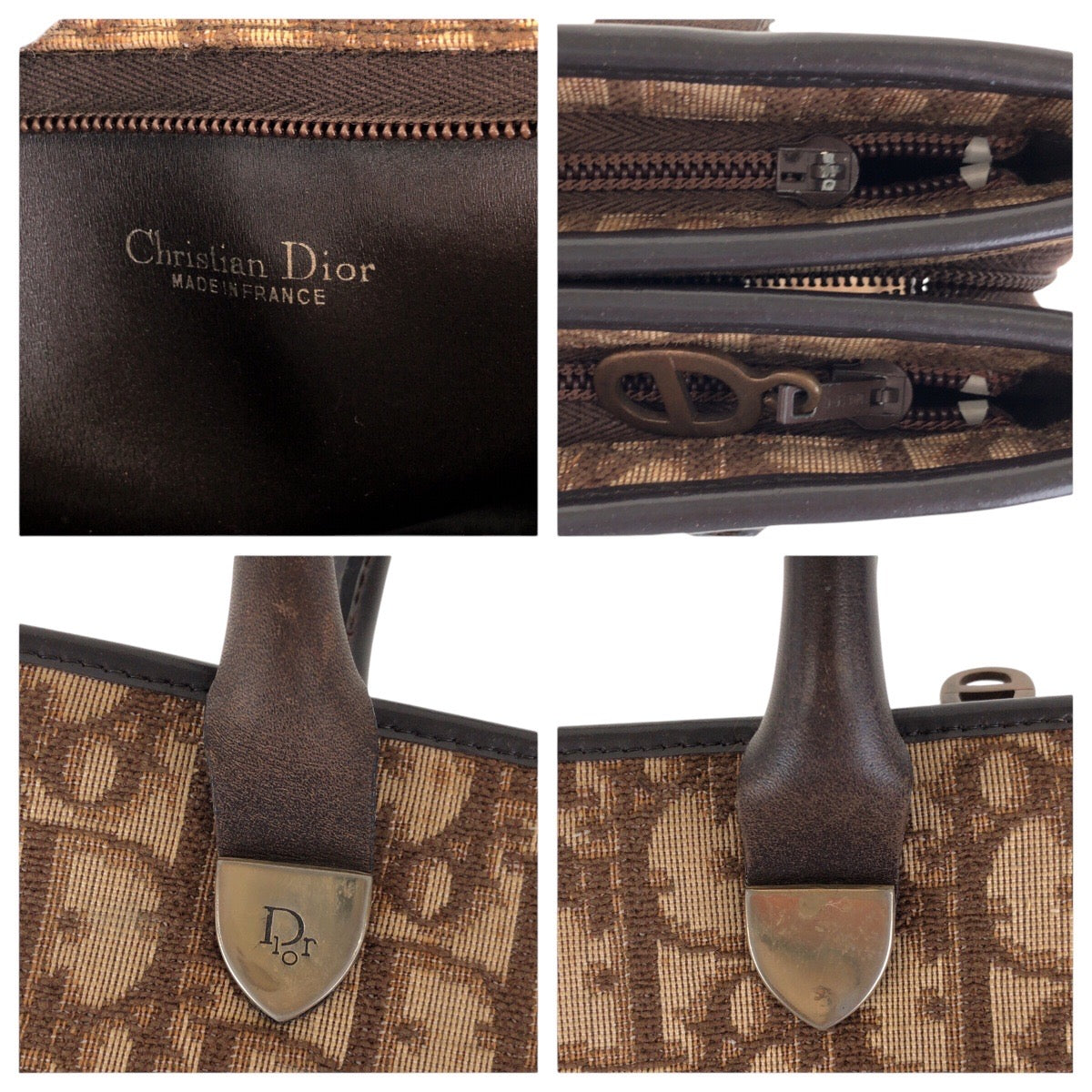 15332
Dior ディオール ヴィンテージ トロッター ブラウン ゴールド金具 キャンバス / レザー トートバッグ ハンドバッグ  レディース