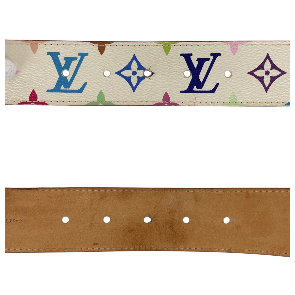 15358
LOUIS VUITTON ルイヴィトン モノグラム マルチカラー サンチュール LVロゴ スタッズ 80cm/32インチ ホワイト マルチカラー PVC / レザー M6909 ベルト 男女兼用  メンズ