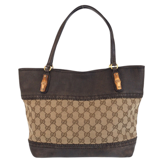 15362
GUCCI グッチ バンブー ベージュ ブラウン ゴールド金具 GGキャンバス / レザー 353125 トートバッグ ショルダーバッグ  レディース