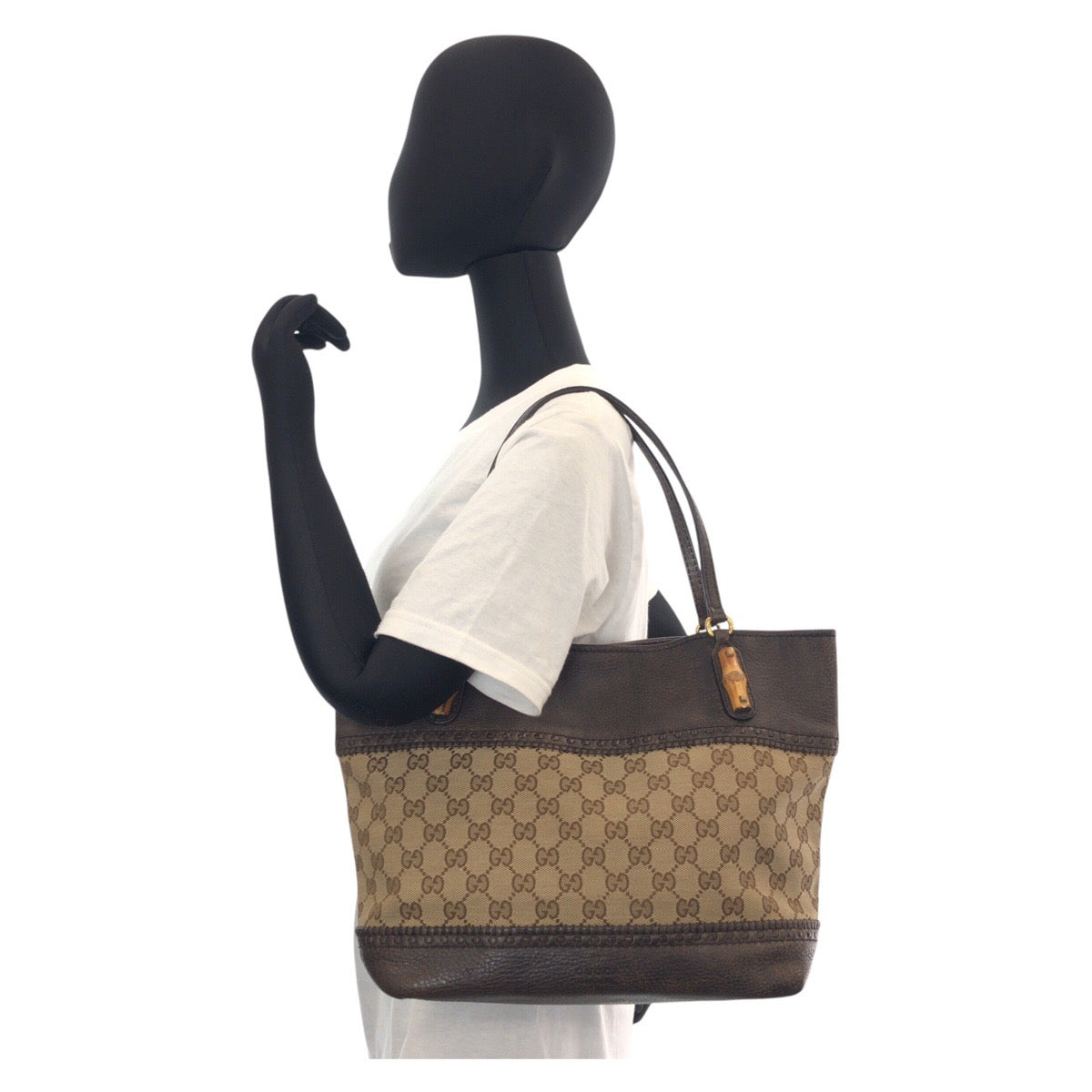15362
GUCCI グッチ バンブー ベージュ ブラウン ゴールド金具 GGキャンバス / レザー 353125 トートバッグ ショルダーバッグ  レディース