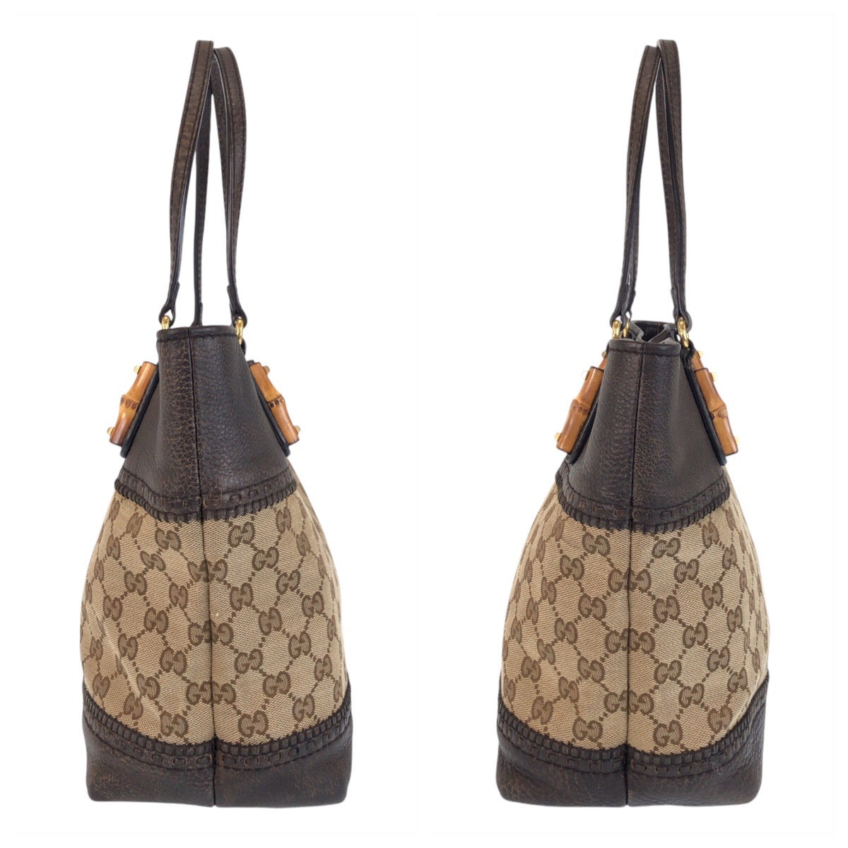15362
GUCCI グッチ バンブー ベージュ ブラウン ゴールド金具 GGキャンバス / レザー 353125 トートバッグ ショルダーバッグ  レディース