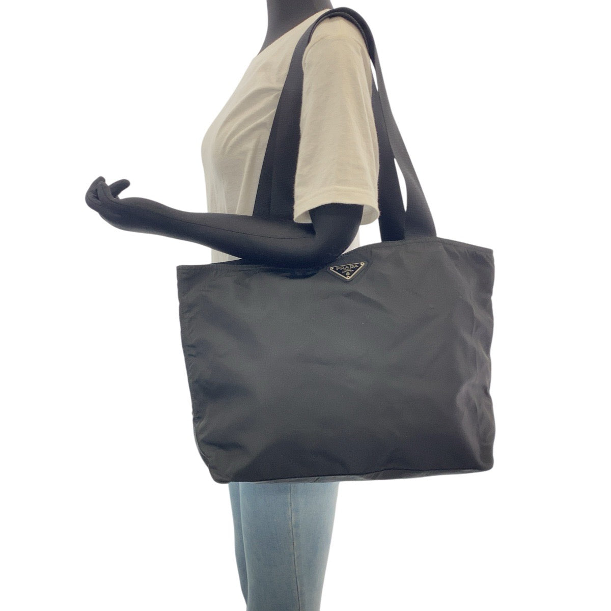 15364
PRADA プラダ テスート 三角ロゴプレート ブラック 黒 シルバー金具 ナイロン トートバッグ ショルダーバッグ  レディース