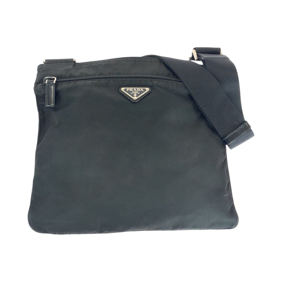 15365
PRADA プラダ テスート 三角ロゴプレート ブラック 黒 シルバー金具 ナイロン ショルダーバッグ ポシェット  メンズ ABP26