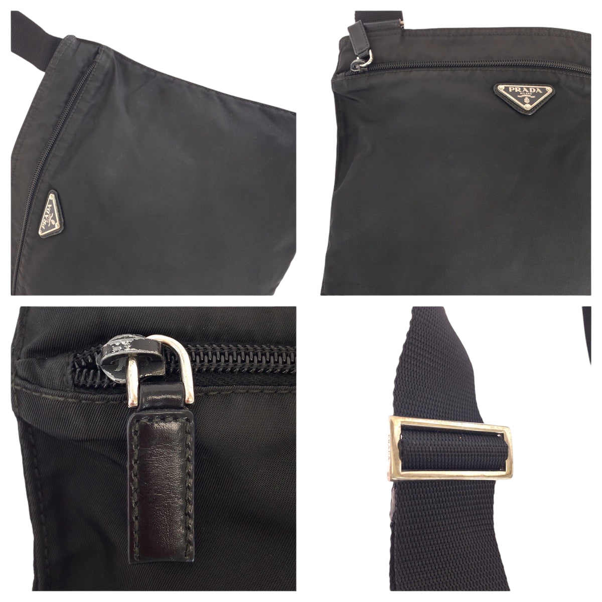 15365
PRADA プラダ テスート 三角ロゴプレート ブラック 黒 シルバー金具 ナイロン ショルダーバッグ ポシェット  メンズ ABP26