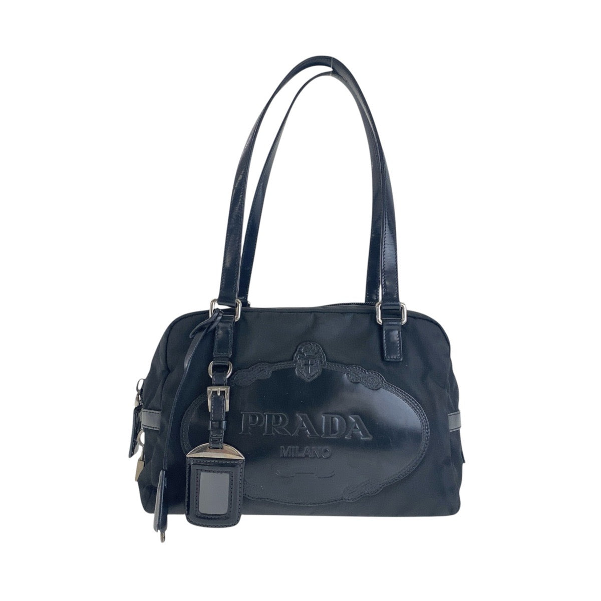 15366
PRADA プラダ テスート ロゴ型押し ブラック 黒 シルバー金具 ナイロン / レザー ショルダーバッグ  レディース