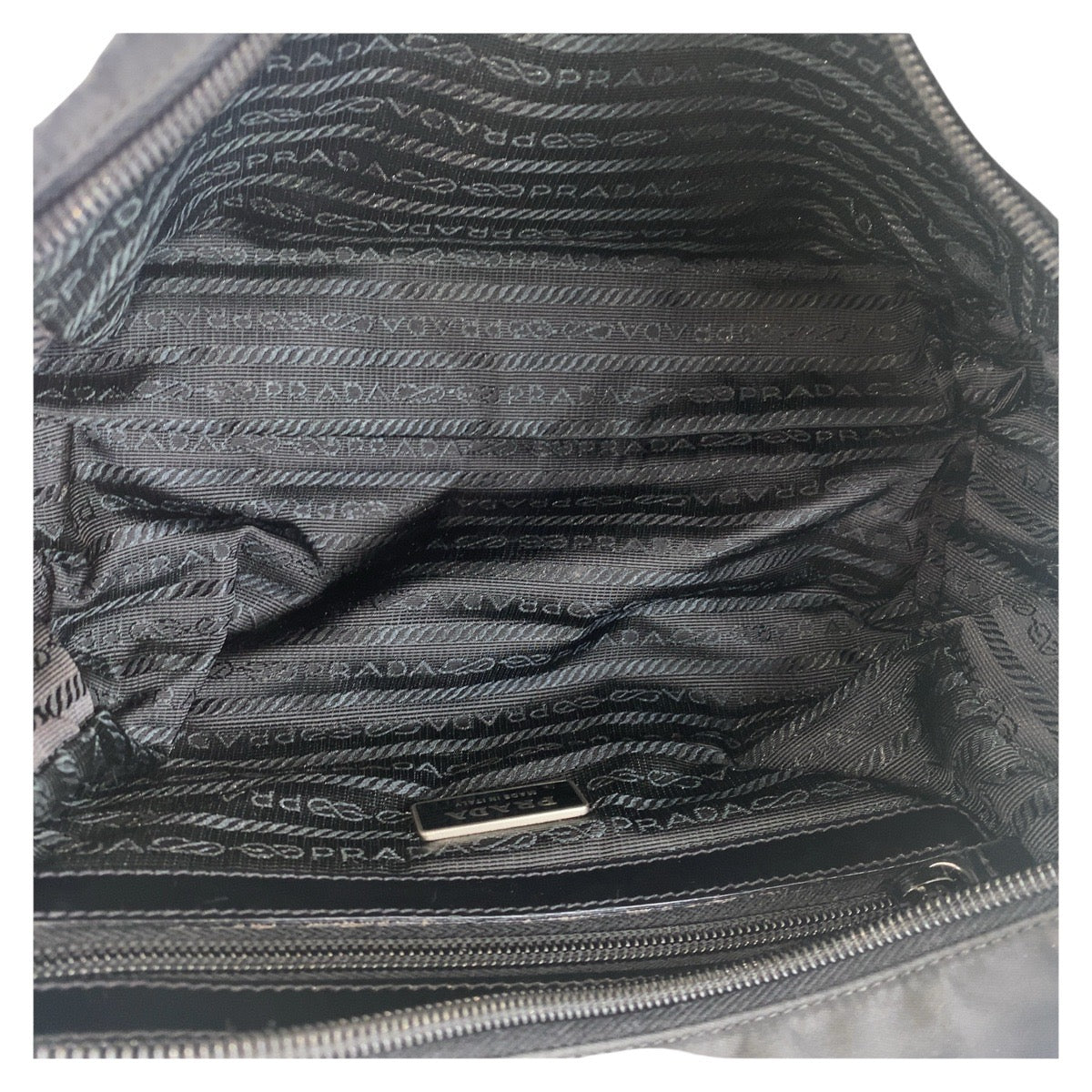 15366
PRADA プラダ テスート ロゴ型押し ブラック 黒 シルバー金具 ナイロン / レザー ショルダーバッグ  レディース