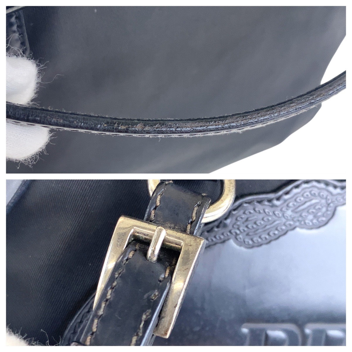 15366
PRADA プラダ テスート ロゴ型押し ブラック 黒 シルバー金具 ナイロン / レザー ショルダーバッグ  レディース