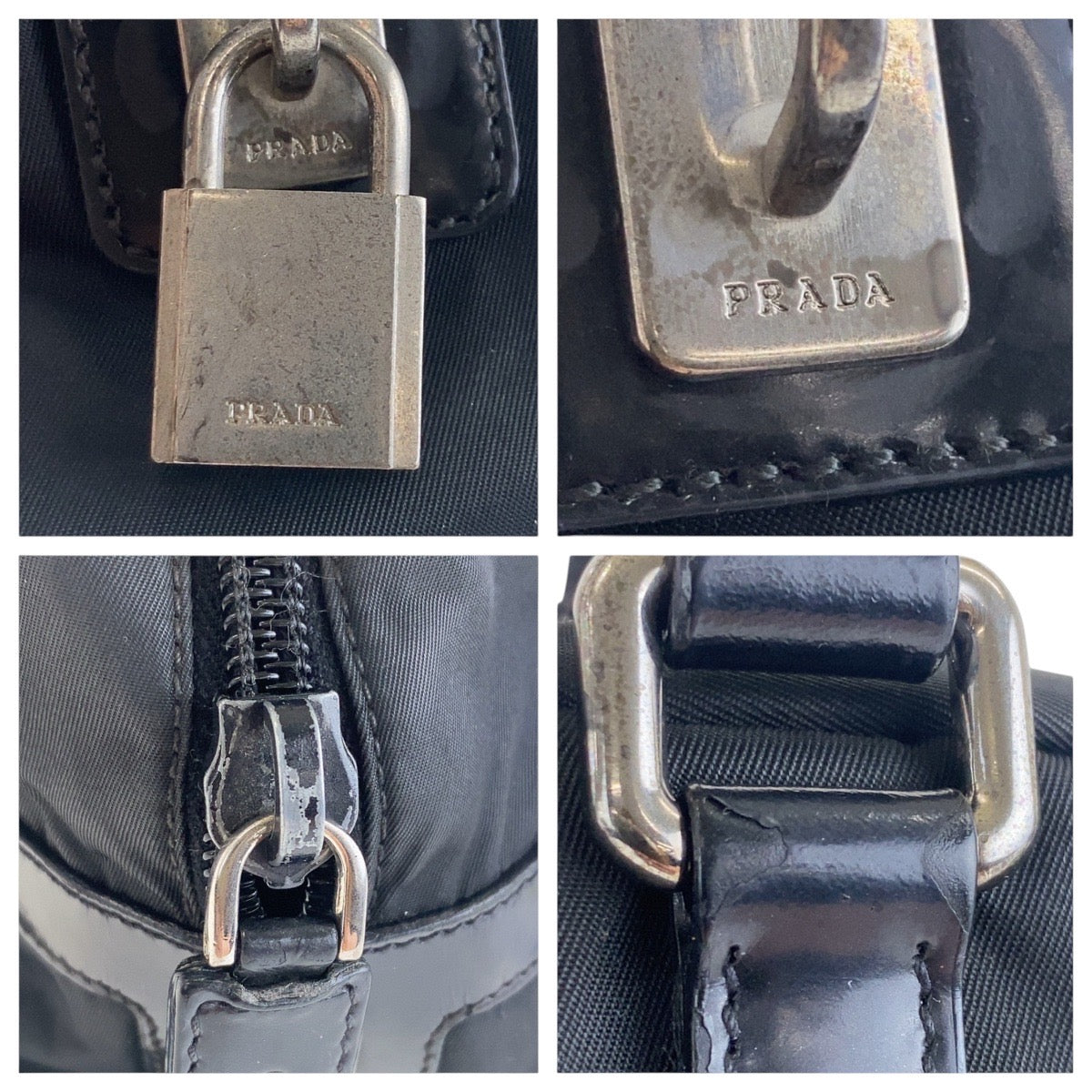 15366
PRADA プラダ テスート ロゴ型押し ブラック 黒 シルバー金具 ナイロン / レザー ショルダーバッグ  レディース
