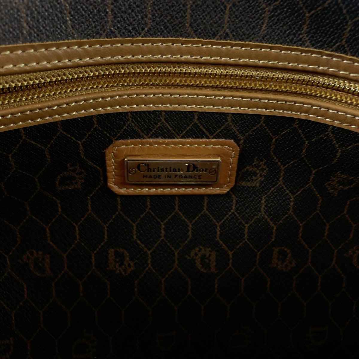 15368
Dior ディオール ハニカム柄 ブラウン ゴールド金具 PVC ボストンバッグ ハンドバッグ  レディース