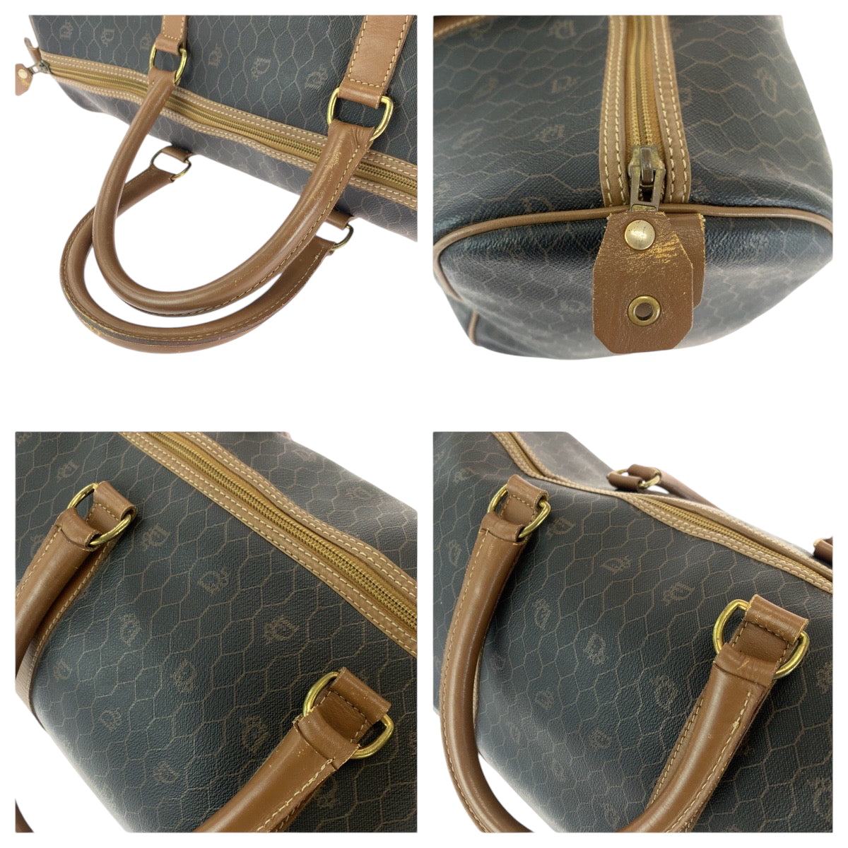 15368
Dior ディオール ハニカム柄 ブラウン ゴールド金具 PVC ボストンバッグ ハンドバッグ  レディース