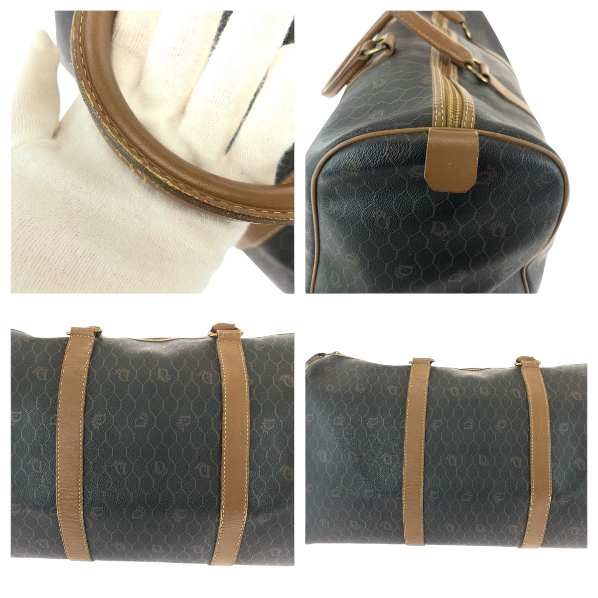 15368
Dior ディオール ハニカム柄 ブラウン ゴールド金具 PVC ボストンバッグ ハンドバッグ  レディース
