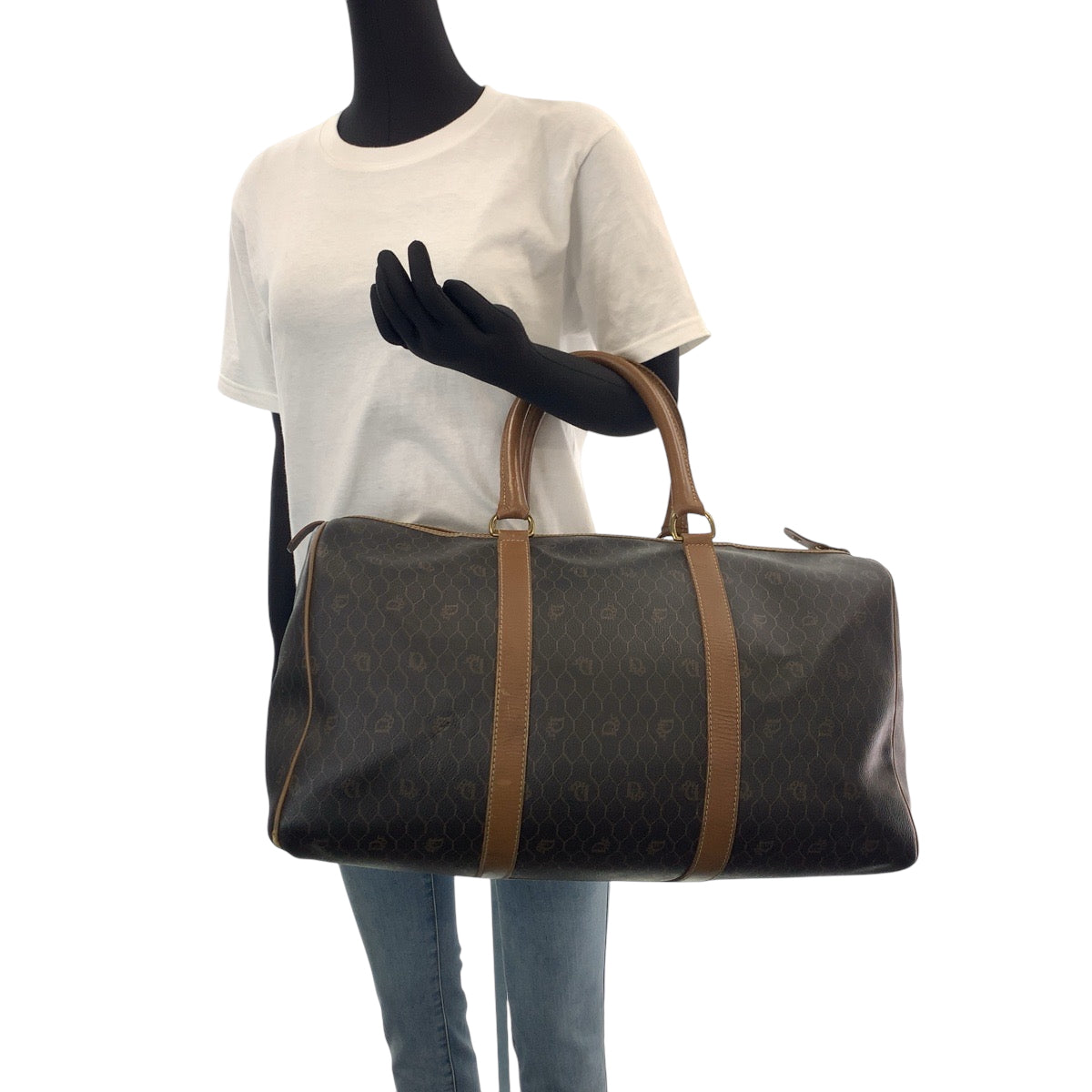 15368
Dior ディオール ハニカム柄 ブラウン ゴールド金具 PVC ボストンバッグ ハンドバッグ  レディース