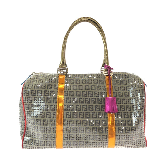 15369
FENDI フェンディ ズッキーノ スパンコール オーバーナイト ベージュ マルチカラー ゴールド金具 キャンバス 2370 8BL099 XBH 079 ボストンバッグ ハンドバッグ  レディース