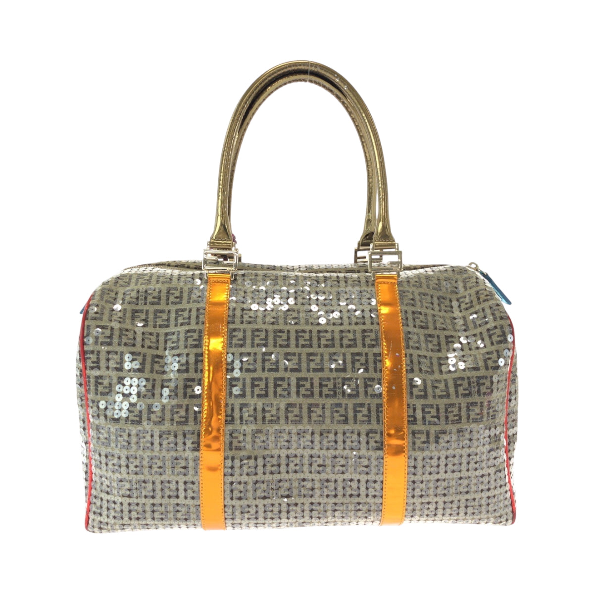 15369
FENDI フェンディ ズッキーノ スパンコール オーバーナイト ベージュ マルチカラー ゴールド金具 キャンバス 2370 8BL099 XBH 079 ボストンバッグ ハンドバッグ  レディース