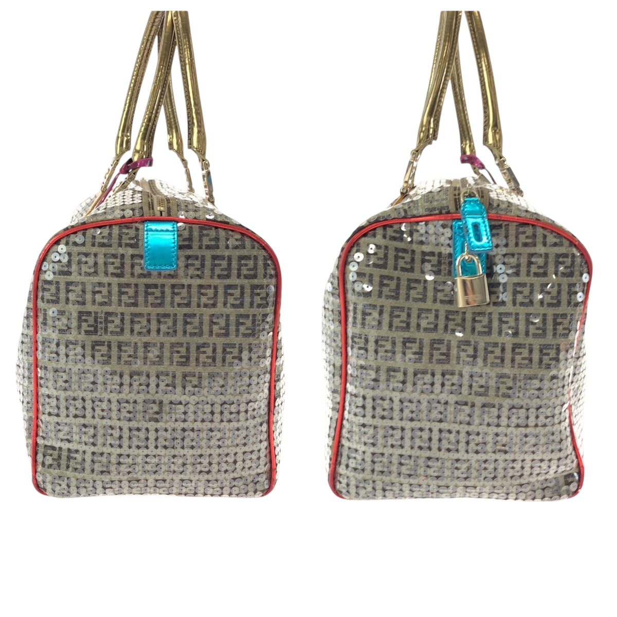 15369
FENDI フェンディ ズッキーノ スパンコール オーバーナイト ベージュ マルチカラー ゴールド金具 キャンバス 2370 8BL099 XBH 079 ボストンバッグ ハンドバッグ  レディース