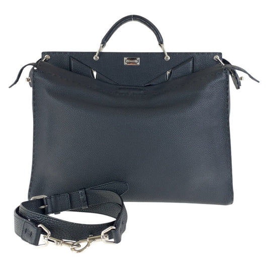 15370
FENDI フェンディ セレリア ピーカブー バグズモンスターアイ ブラック 黒 シルバー金具 レザー ビジネスバッグ ショルダーバッグ 2way  メンズ