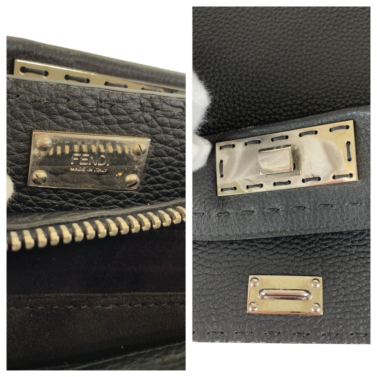 15370
FENDI フェンディ セレリア ピーカブー バグズモンスターアイ ブラック 黒 シルバー金具 レザー ビジネスバッグ ショルダーバッグ 2way  メンズ