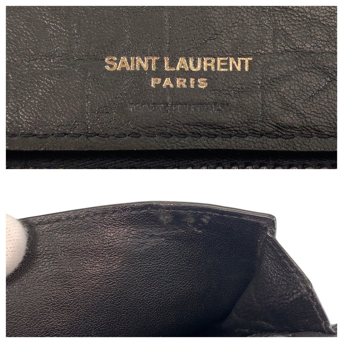 15375
 SAINT LAURENT PARIS YSL embossed black leather long wallet for men