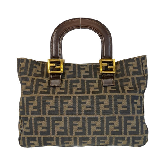 15398
FENDI フェンディ ズッカ ブラウン ゴールド金具 キャンバス / レザー ハンドバッグ  レディース