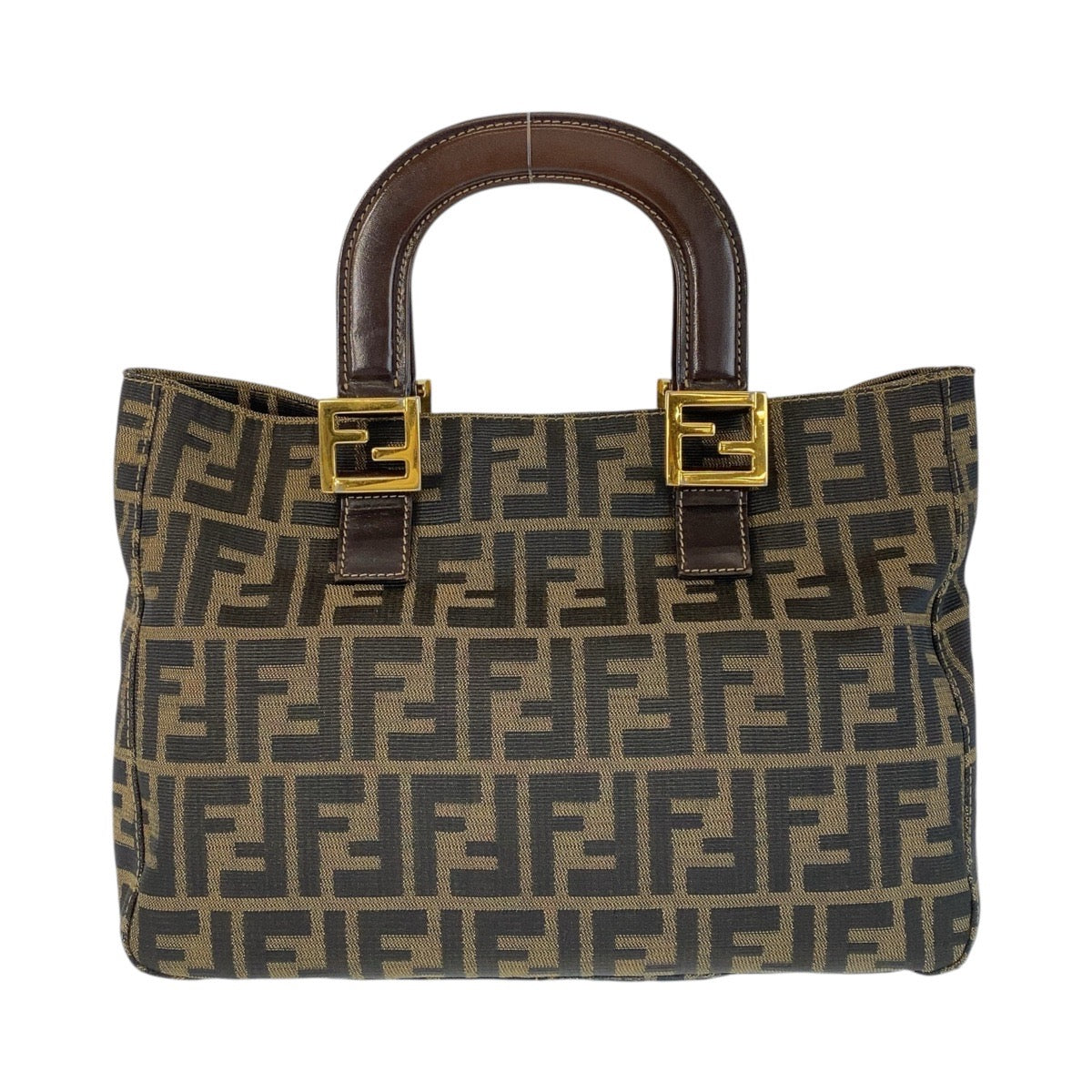 15398
FENDI フェンディ ズッカ ブラウン ゴールド金具 キャンバス / レザー ハンドバッグ  レディース