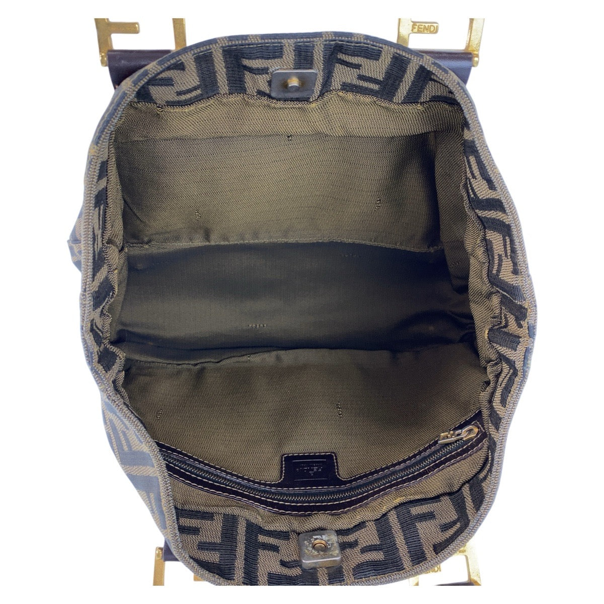 15398
FENDI フェンディ ズッカ ブラウン ゴールド金具 キャンバス / レザー ハンドバッグ  レディース