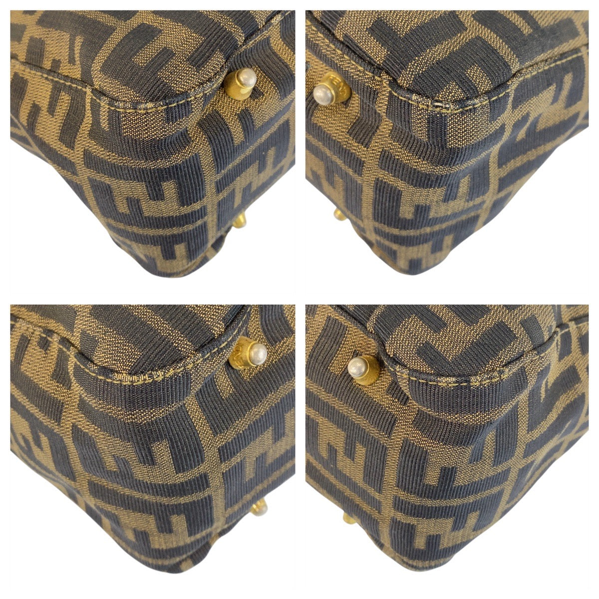 15398
FENDI フェンディ ズッカ ブラウン ゴールド金具 キャンバス / レザー ハンドバッグ  レディース