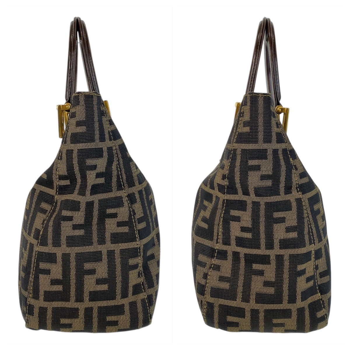 15398
FENDI フェンディ ズッカ ブラウン ゴールド金具 キャンバス / レザー ハンドバッグ  レディース