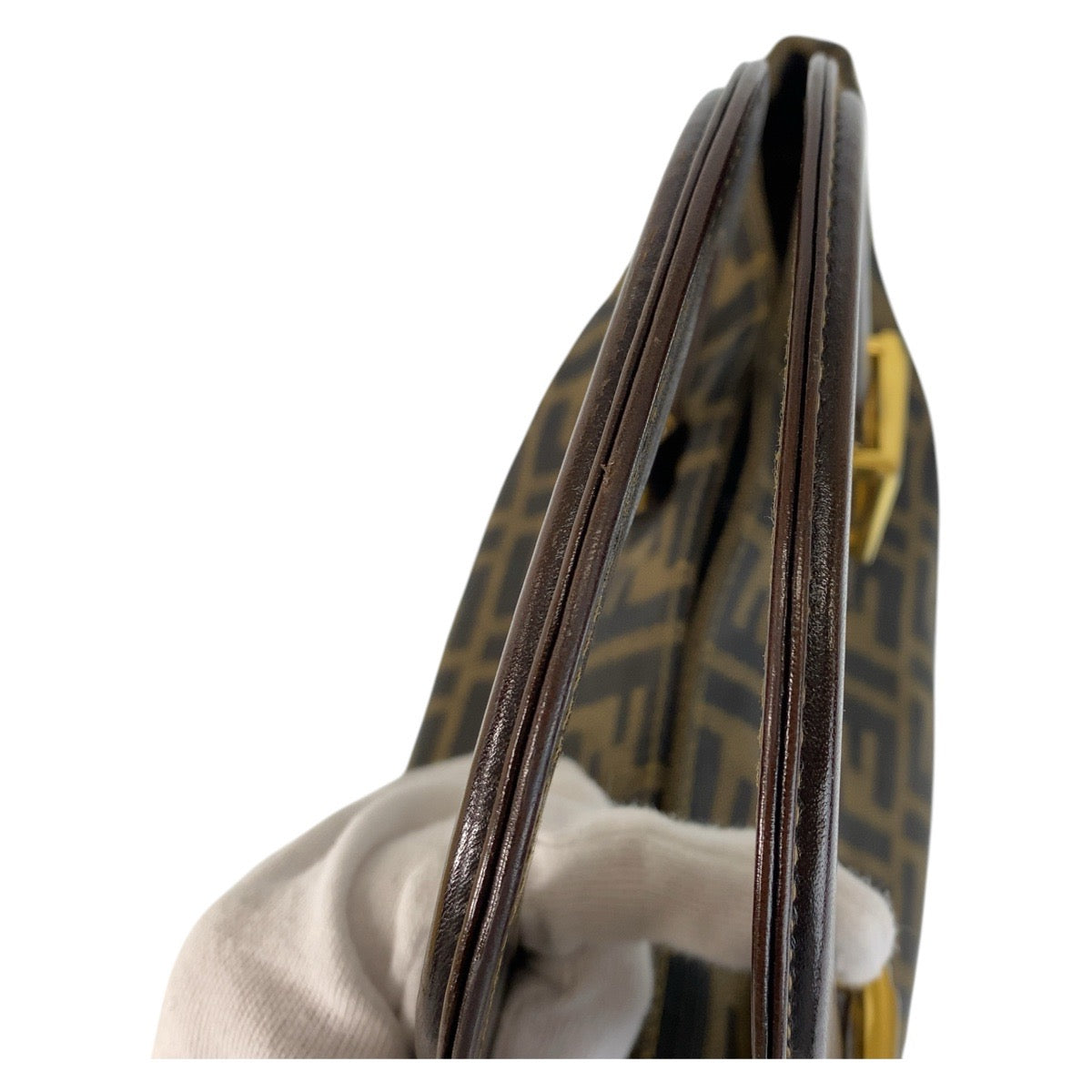 15398
FENDI フェンディ ズッカ ブラウン ゴールド金具 キャンバス / レザー ハンドバッグ  レディース