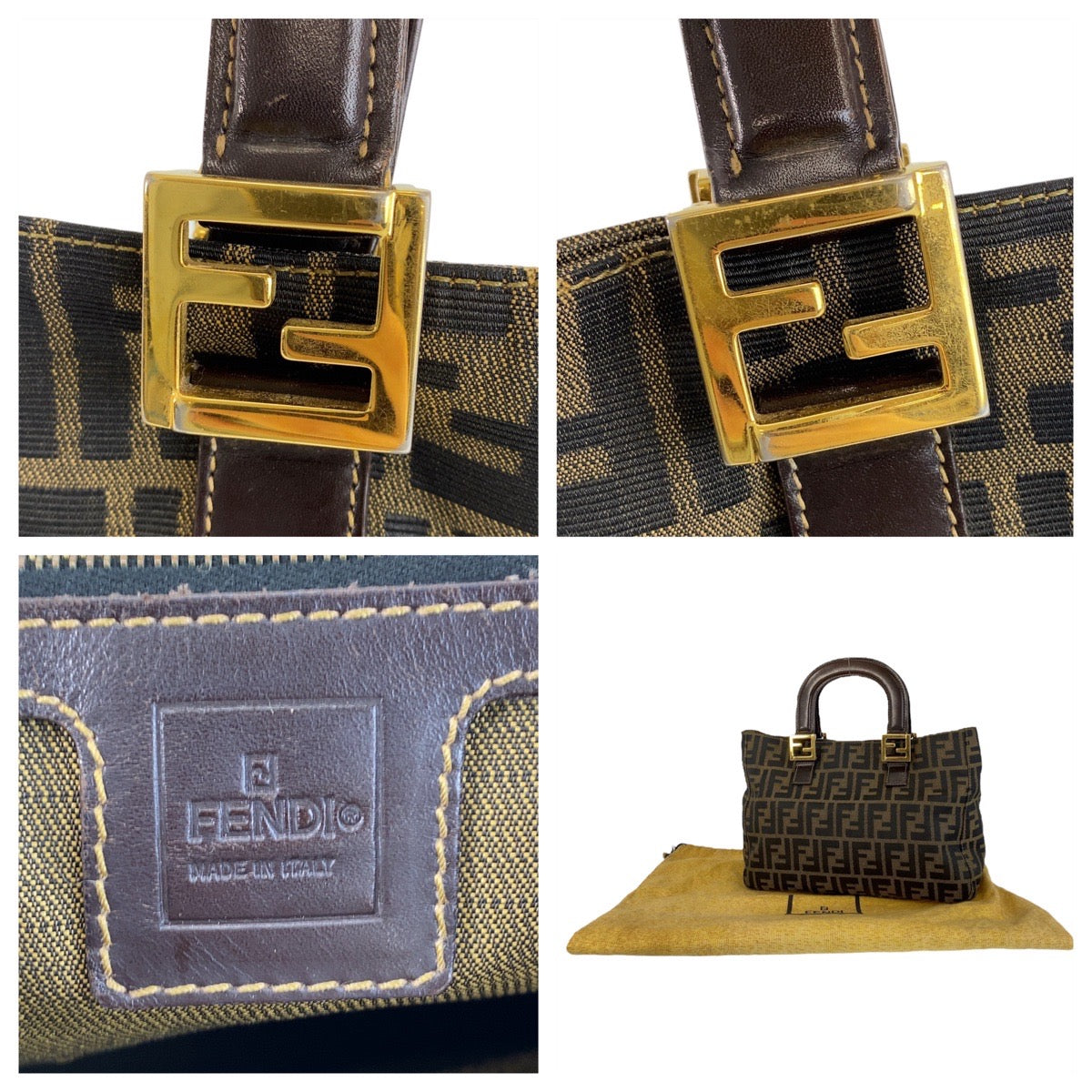 15398
FENDI フェンディ ズッカ ブラウン ゴールド金具 キャンバス / レザー ハンドバッグ  レディース