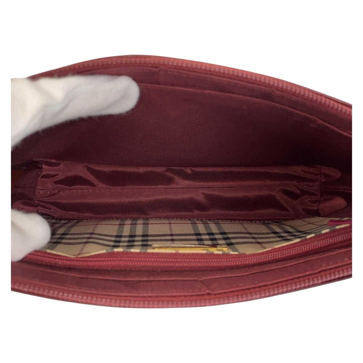 15402
BURBERRY バーバリー チェック柄 ボールド ゴールド金具 レザー ショルダーバッグ  レディース
