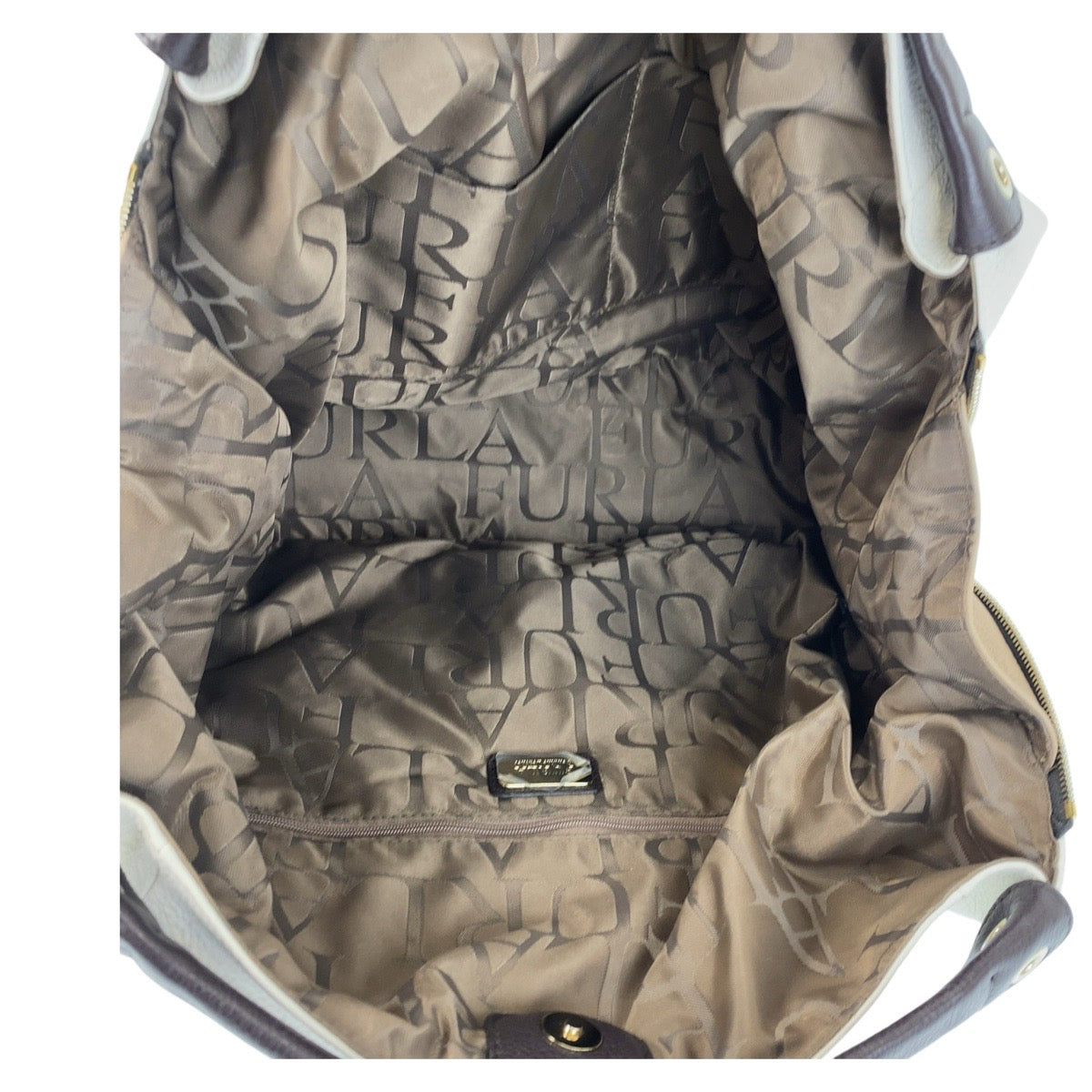 15403
Furla フルラ リズ ホワイト ブラウン ゴールド金具 レザー ショルダーバッグ  レディース