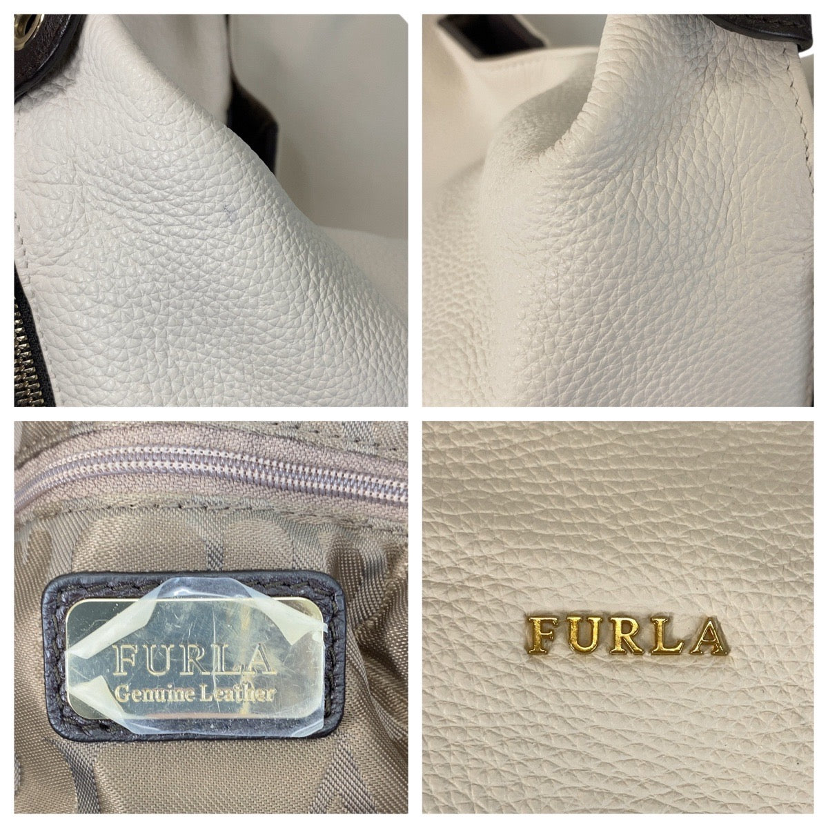 15403
Furla フルラ リズ ホワイト ブラウン ゴールド金具 レザー ショルダーバッグ  レディース