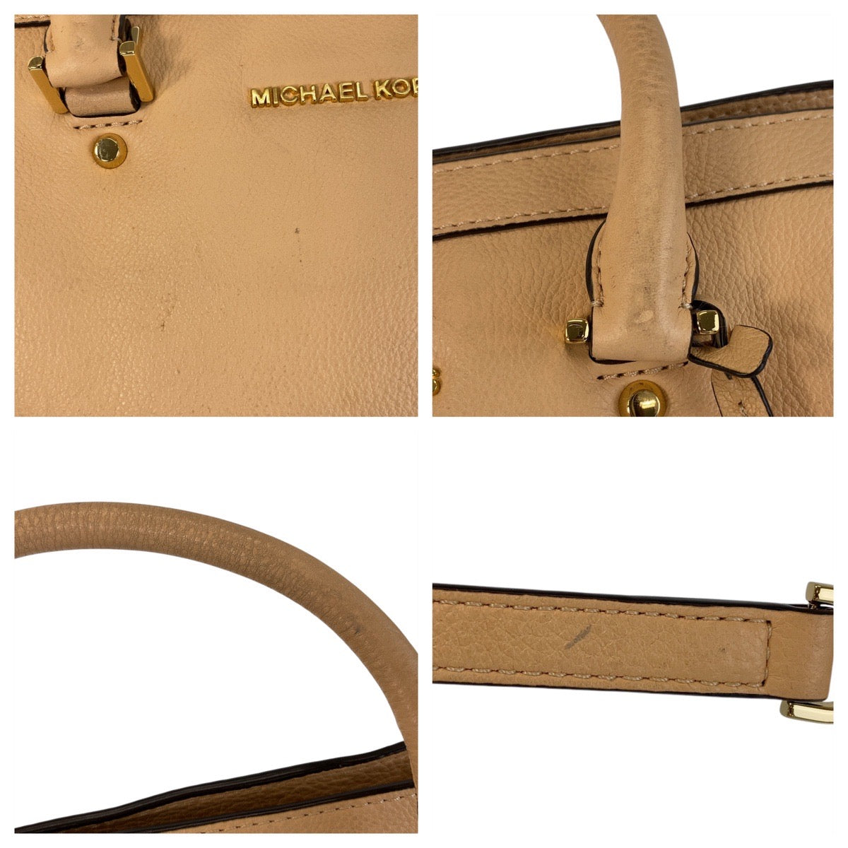 15404
Michael Kors マイケルコース ベージュ ゴールド金具 レザー ハンドバッグ ショルダーバッグ 2way  レディース