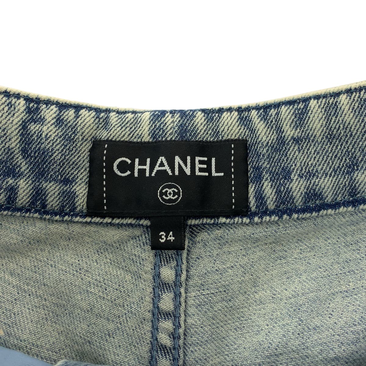 15406
CHANEL シャネル 23SS ココマーク フリル サイズ34 ブルー デニム シルバー金具 デニム P73071V64637 デニムパンツ ジーンズ  レディース