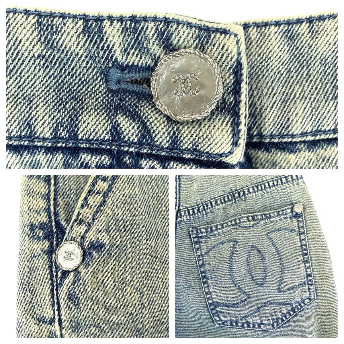 15406
CHANEL シャネル 23SS ココマーク フリル サイズ34 ブルー デニム シルバー金具 デニム P73071V64637 デニムパンツ ジーンズ  レディース