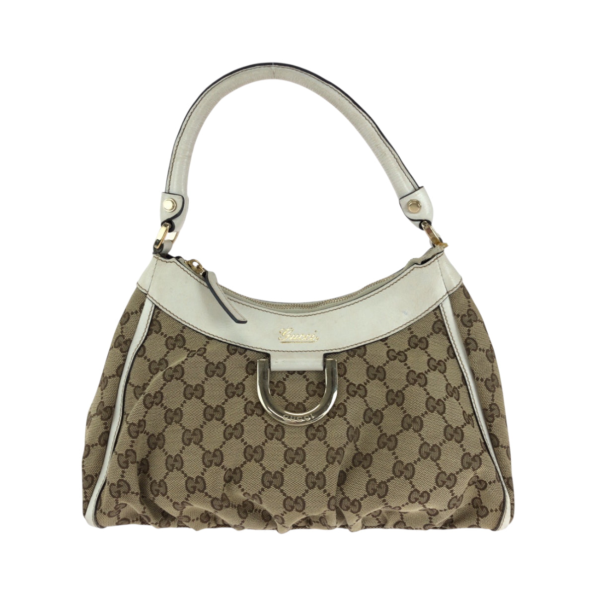 15409
GUCCI グッチ アビー ベージュ ホワイト ゴールド金具 GGキャンバス 190525 ホーボー ワンショルダーバッグ 肩掛け  レディース