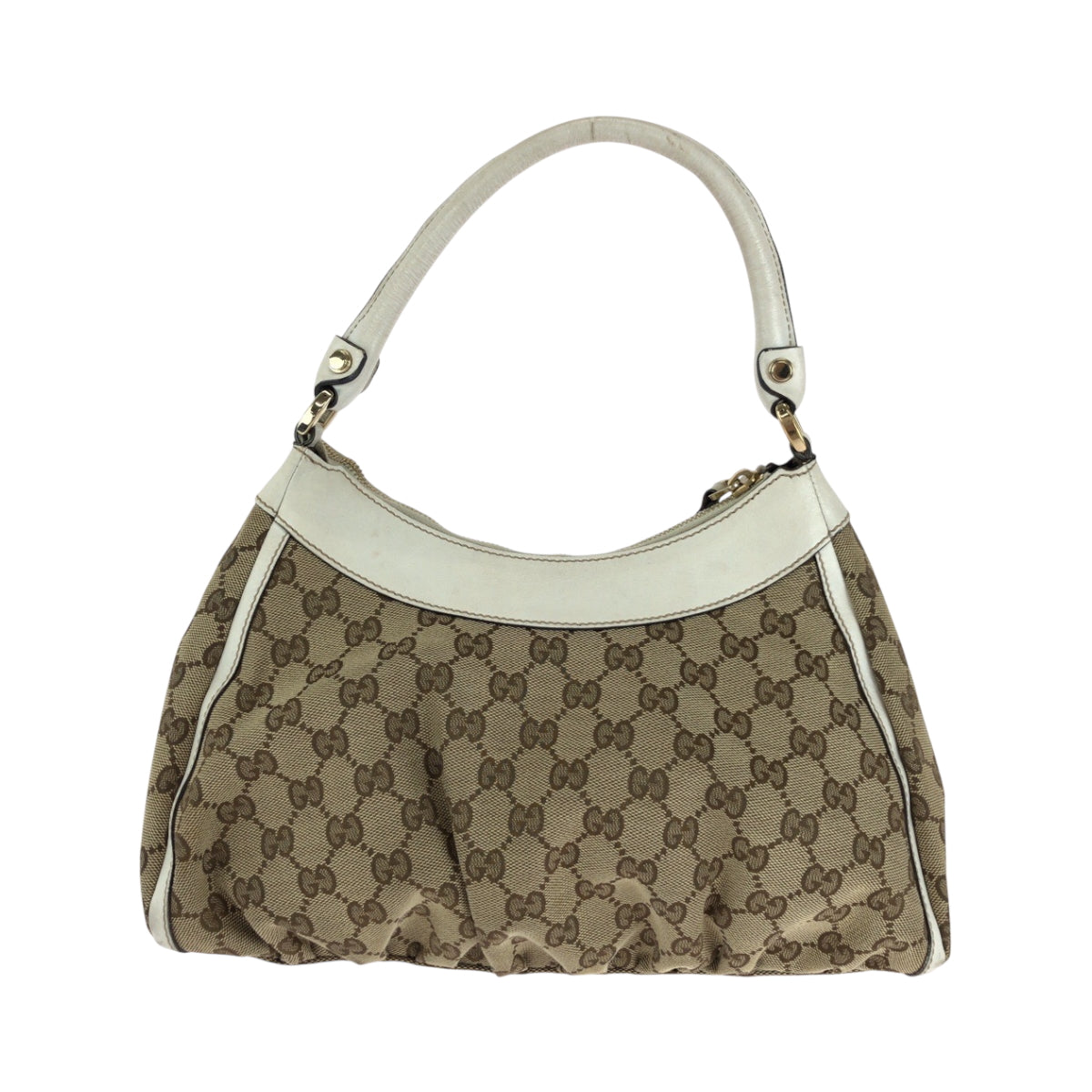 15409
GUCCI グッチ アビー ベージュ ホワイト ゴールド金具 GGキャンバス 190525 ホーボー ワンショルダーバッグ 肩掛け  レディース