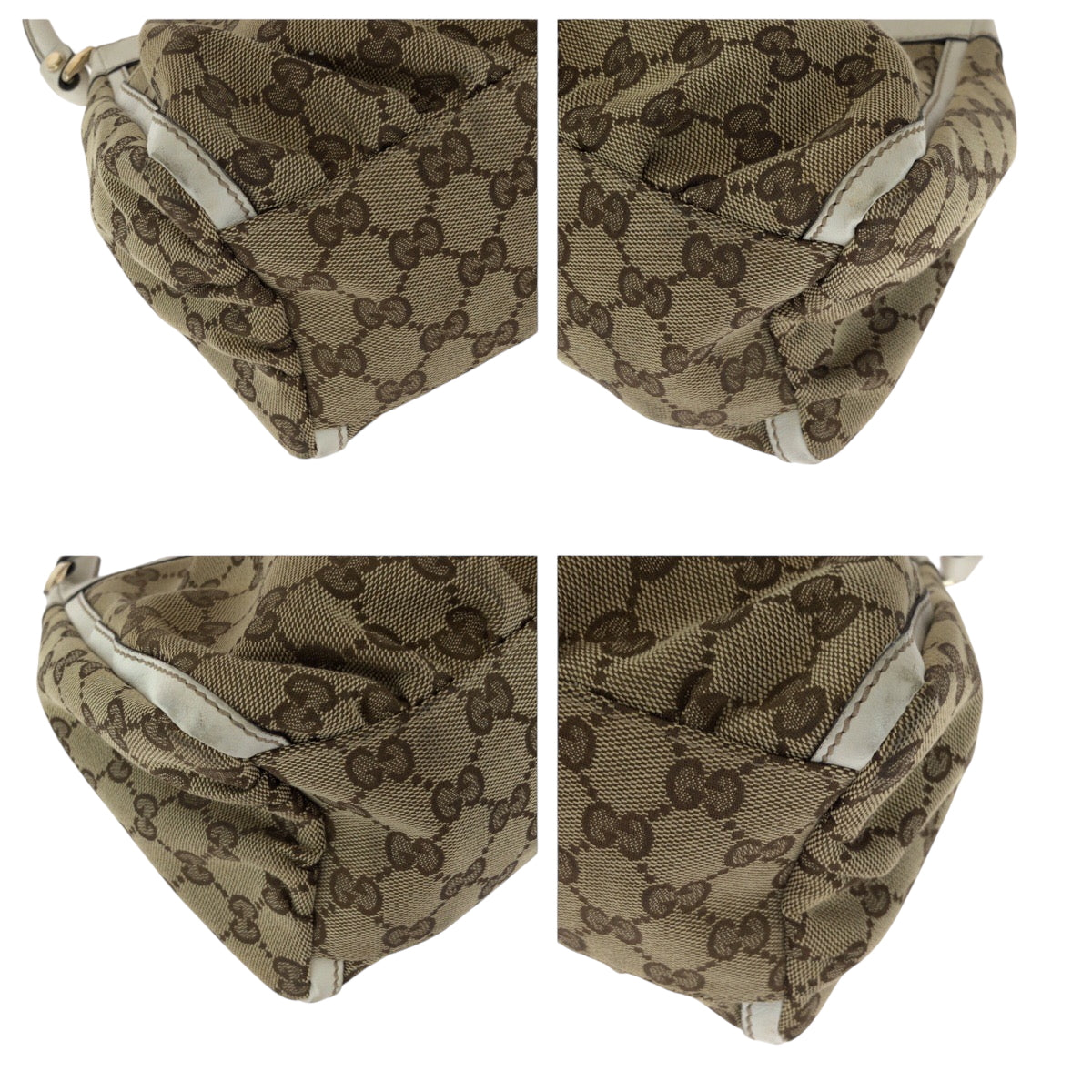 15409
GUCCI グッチ アビー ベージュ ホワイト ゴールド金具 GGキャンバス 190525 ホーボー ワンショルダーバッグ 肩掛け  レディース