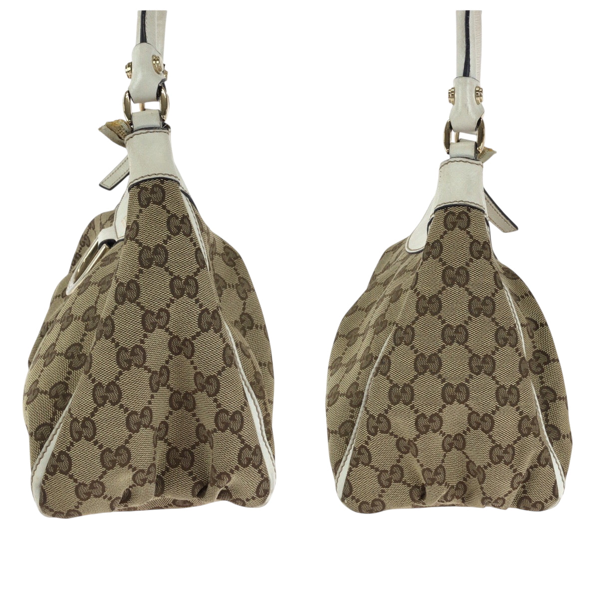 15409
GUCCI グッチ アビー ベージュ ホワイト ゴールド金具 GGキャンバス 190525 ホーボー ワンショルダーバッグ 肩掛け  レディース