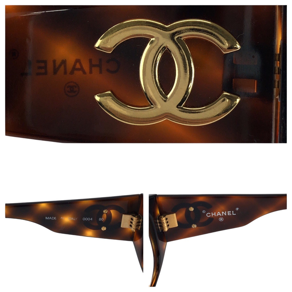 15412
CHANEL シャネル ヴィンテージ ココマーク ブラウン ゴールド金具 プラスチック 0004 80 サングラスフレーム 男女兼用 ウェリントン  レディース